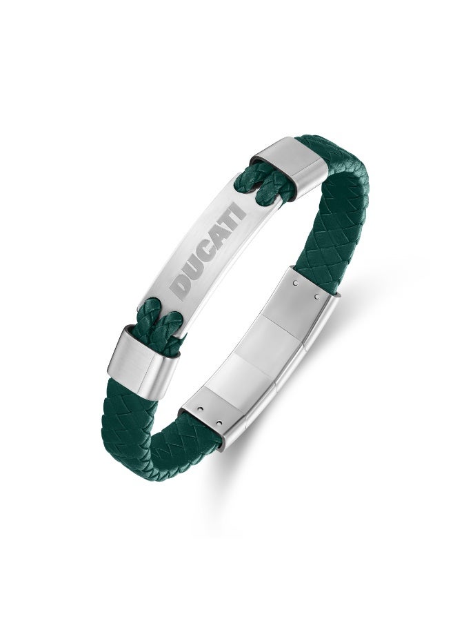 Ducati Expedition Green Leather Braided Bracelet for Men - Image 1