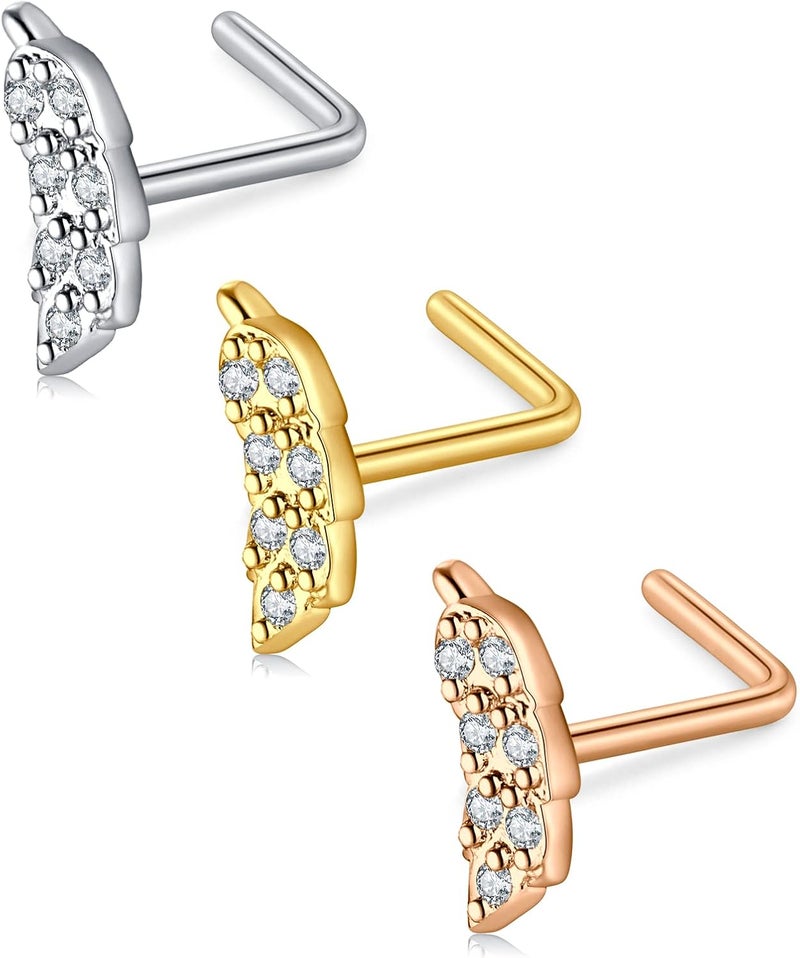 D.Bella 18G 20G 22G L Shaped Nose Studs Surgical Stainless Steel 1.5mm 2mm 2.5mm 3mm CZ Nose Rings For Women - Image 1