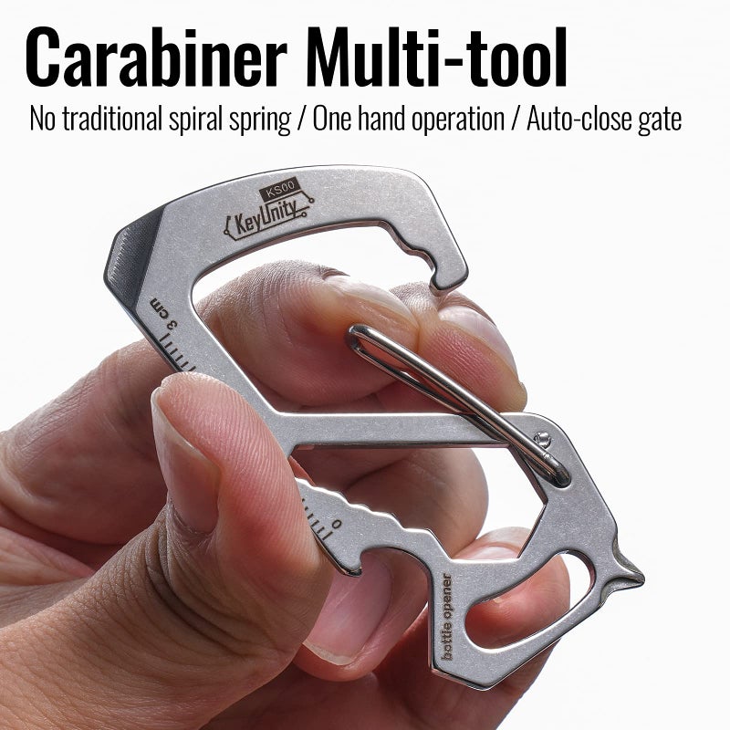 KeyUnity KS00 Carabiner Clip Multitool Stainless Steel 7 Tools in 1, Quick Release Clasp, Wrench, Cross Screwdriver, Slotted Screwdriver, Bottle Opener, Ruler, Key Holder (Silver) - Image 3