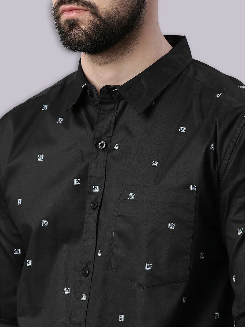 Joven  Black Printed Cotton Casual Shirt for Men for Men | Best Price UAE