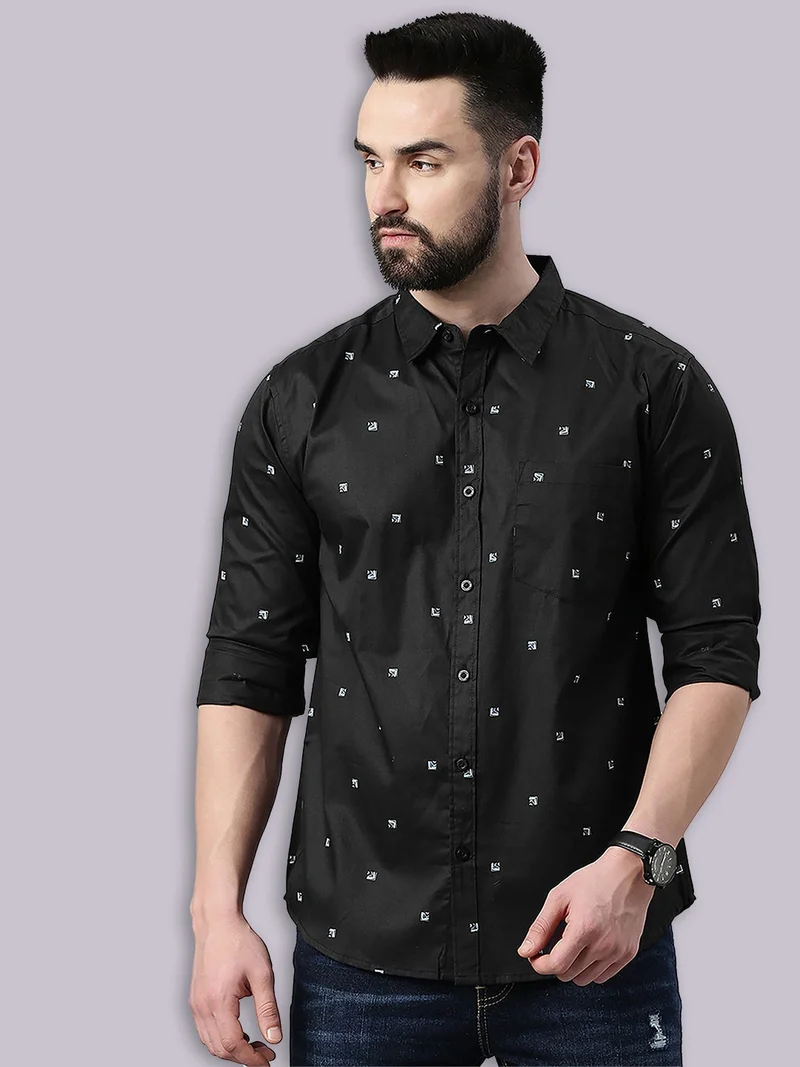 Joven  Black Printed Cotton Casual Shirt for Men for Men | Best Price UAE