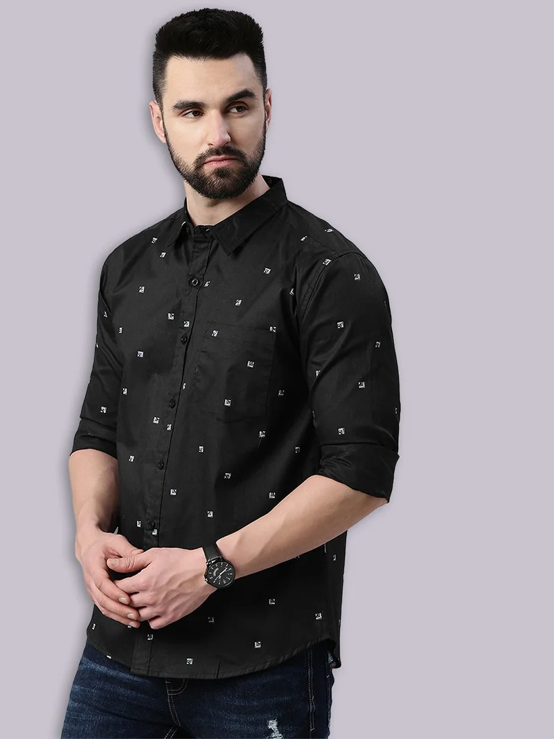 Joven  Black Printed Cotton Casual Shirt for Men for Men | Best Price UAE
