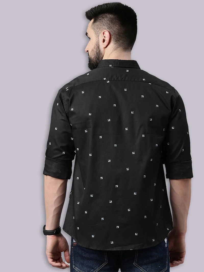 جوفن قميص قطني كاجوال مطبوع رجالي أسود