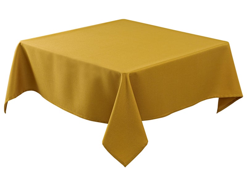 Biscaynebay Textured Fabric Christmas Square Table Cloth 90x90 Inches Gold Water Resistant Tablecloths for Dining Kitchen Wedding and Parties etc Machine Washable