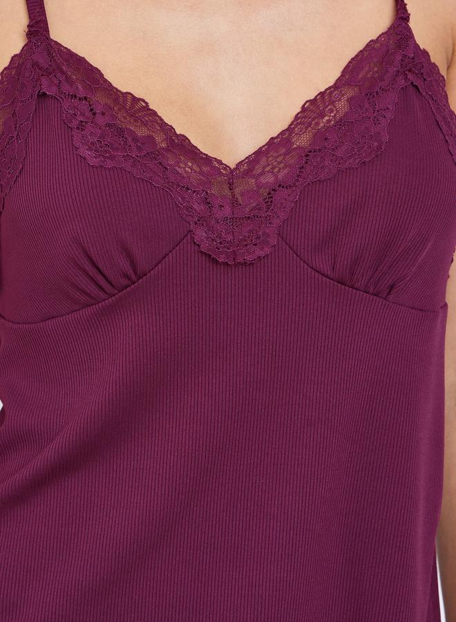 Styli Rib Texture Lettuce Hem Cami and Shorts Set - Image 3