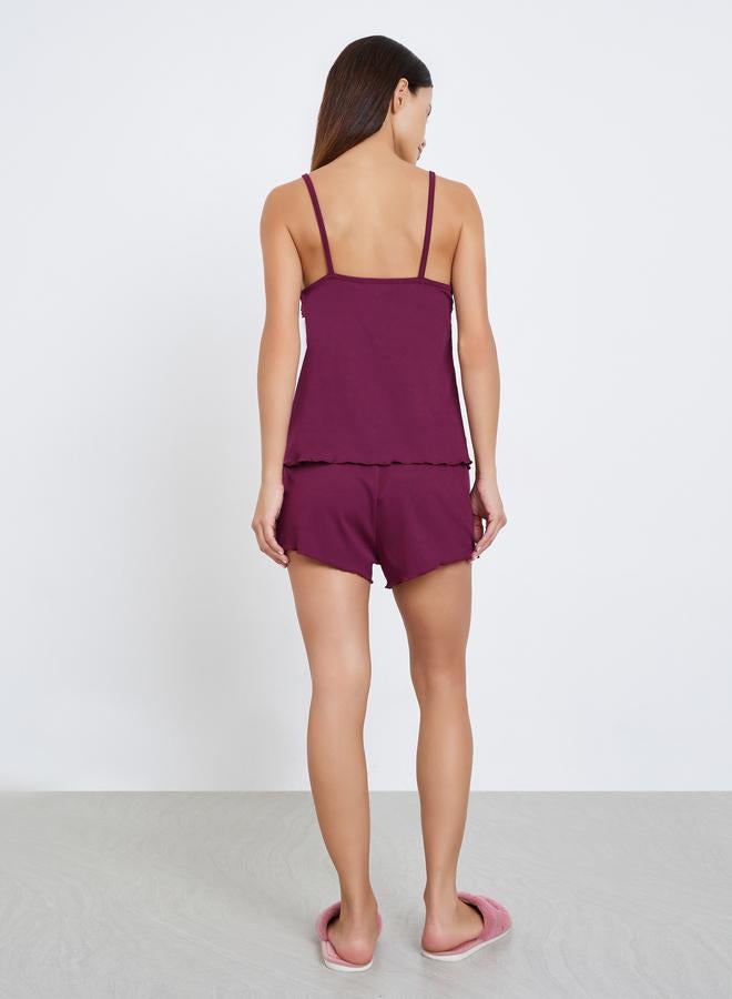 Styli Rib Texture Lettuce Hem Cami and Shorts Set - Image 5