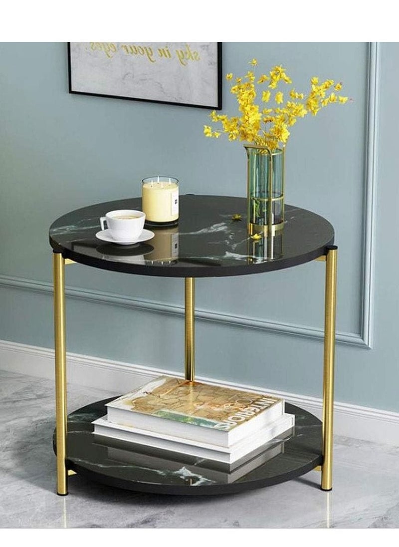 Generic Modern Wooden Coffee Table Marble Texture Two Layers Square Living Room Sofa Side Table 
