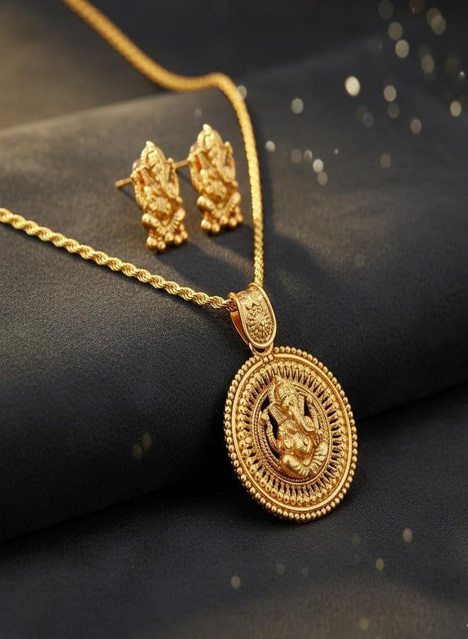 JFL - Jewellery for Less Traditional Ethnic Gold Plated Lord Ganesh Pendant Set with Earring for Women And Girls. - Image 3