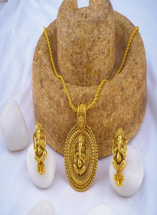 JFL - Jewellery for Less Traditional Ethnic Gold Plated Lord Ganesh Pendant Set with Earring for Women And Girls. - Image 4