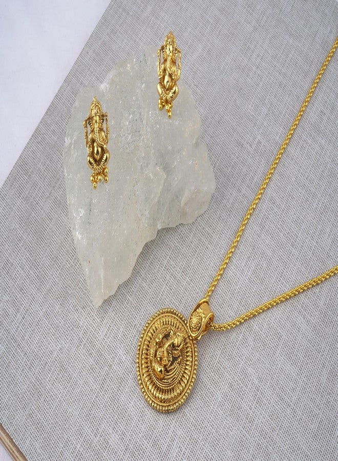 JFL - Jewellery for Less Traditional Ethnic Gold Plated Lord Ganesh Pendant Set with Earring for Women And Girls. - Image 5