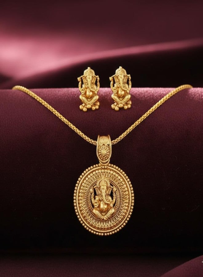 JFL - Jewellery for Less Traditional Ethnic Gold Plated Lord Ganesh Pendant Set with Earring for Women And Girls. - Image 2