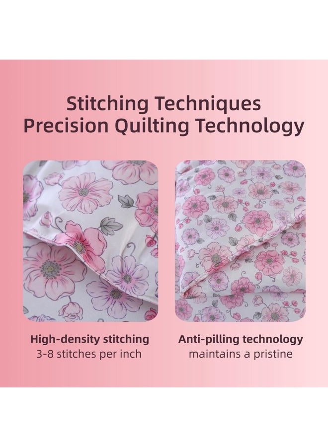 MAG 3Pcs Pink Microfiber Floral Comforter Twin,Camellia Twin Bed Comforter Set,Blooming Bedding Sets for Girls Boys Kids,Toddler,Garden Style,Elastic and Comfortable,No Flat Sheet. - Image 5