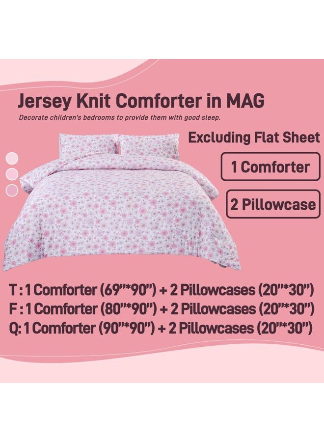 MAG 3Pcs Pink Microfiber Floral Comforter Twin,Camellia Twin Bed Comforter Set,Blooming Bedding Sets for Girls Boys Kids,Toddler,Garden Style,Elastic and Comfortable,No Flat Sheet. - Image 3