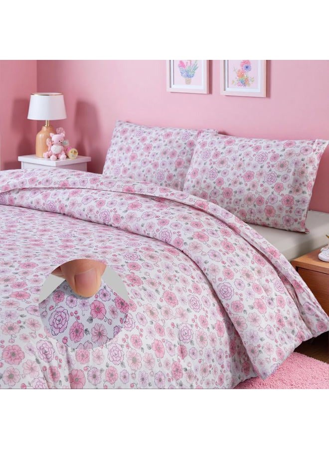 MAG 3Pcs Pink Microfiber Floral Comforter Twin,Camellia Twin Bed Comforter Set,Blooming Bedding Sets for Girls Boys Kids,Toddler,Garden Style,Elastic and Comfortable,No Flat Sheet. - Image 1