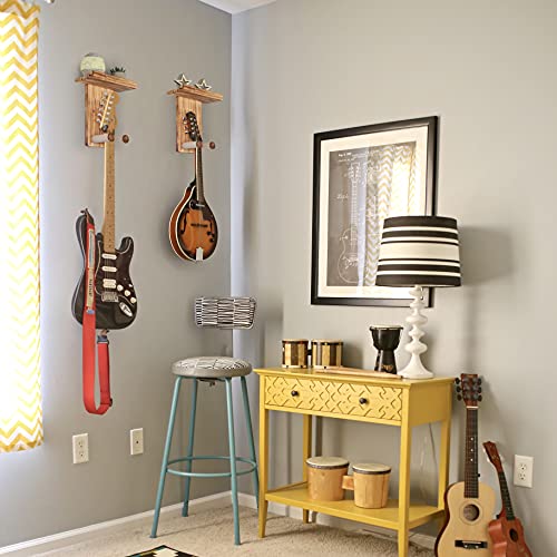 Keebofly Guitar Wall Hanger,2 Pack Guitar Wall Mount Holder Guitar Hanger Shelf with Pick Holder Solid Pine Wood Guitar Rack for Acoustic or Electric Guitar,Ukulele,Bass,Mandolin Brown，[Patented] - Image 5