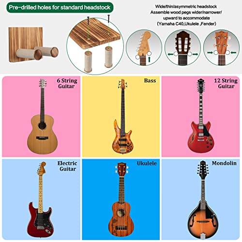 Keebofly Guitar Wall Hanger,2 Pack Guitar Wall Mount Holder Guitar Hanger Shelf with Pick Holder Solid Pine Wood Guitar Rack for Acoustic or Electric Guitar,Ukulele,Bass,Mandolin Brown，[Patented] - Image 3