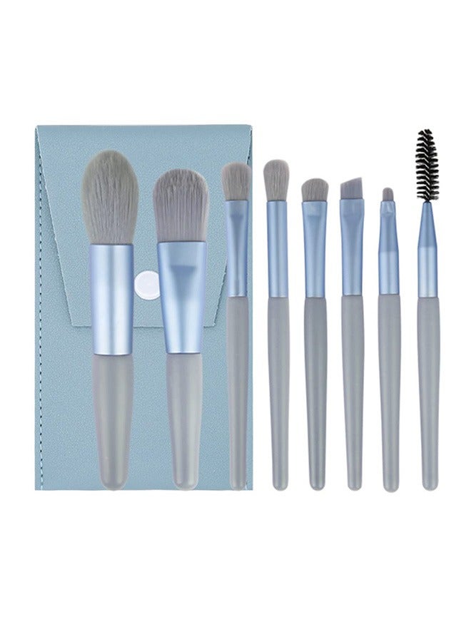 8Pcs Professional Makeup Brushes Set with Bag, Synthetic Bristle Cosmetic Brush with Kit, Matte Plastic Handle Mini Make Up Brushes (Blue) - Image 1