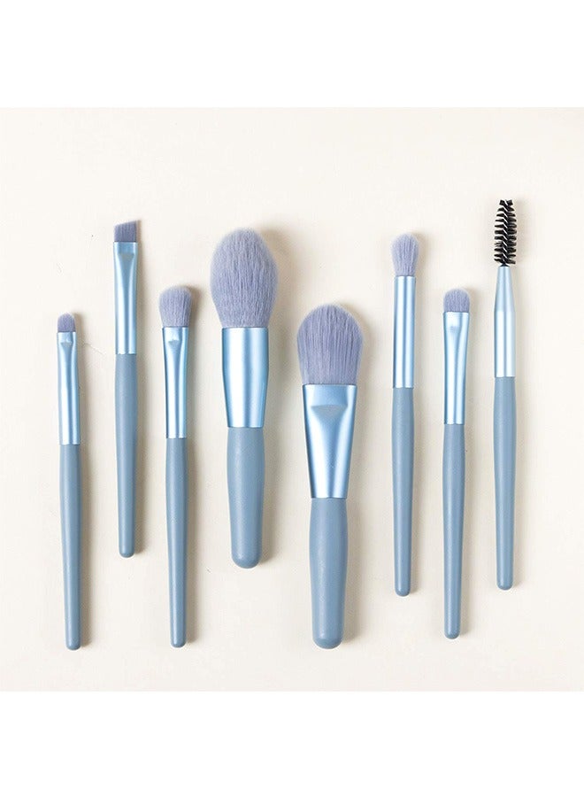 8Pcs Professional Makeup Brushes Set with Bag, Synthetic Bristle Cosmetic Brush with Kit, Matte Plastic Handle Mini Make Up Brushes (Blue) - Image 3