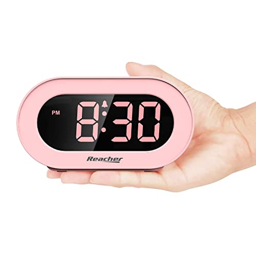REACHER Pink Girls Alarm Clock for Kids Bedroom, Dimmable LED Digital Display, Outlet Powered, Adjustable Volume, Simple to Use, Snooze, Small Size for Bedside, Desk, Toddler - Image 2