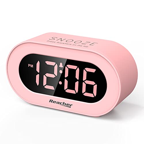 REACHER Pink Girls Alarm Clock for Kids Bedroom, Dimmable LED Digital Display, Outlet Powered, Adjustable Volume, Simple to Use, Snooze, Small Size for Bedside, Desk, Toddler - Image 1