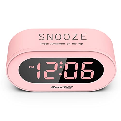 REACHER Pink Girls Alarm Clock for Kids Bedroom, Dimmable LED Digital Display, Outlet Powered, Adjustable Volume, Simple to Use, Snooze, Small Size for Bedside, Desk, Toddler - Image 3