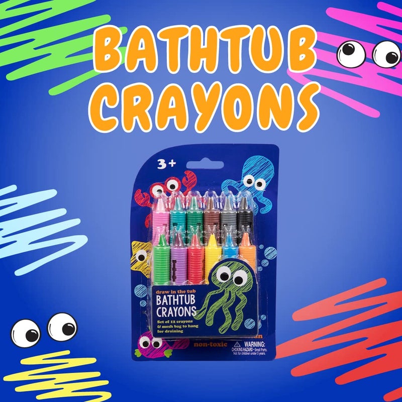 SCS Direct Bath Crayons Super Set -Set of 12 Draw in the Tub Colors with Bathtub Storage Mesh Bag -Non-Toxic, Safe for Children, Won't Disintegrate in Water -Art Project for Toddlers, Gift for Kids - Image 2