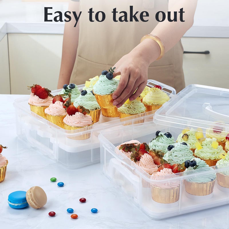 Gencywe Plastic Cupcake Carrier 24 Count, 2-Layer Cupcake Holder Carries with Lid & Handles, Cookie, Cake, Cupcake and Brownie Storage Carrier, Reusable Cupcake Box - Image 5