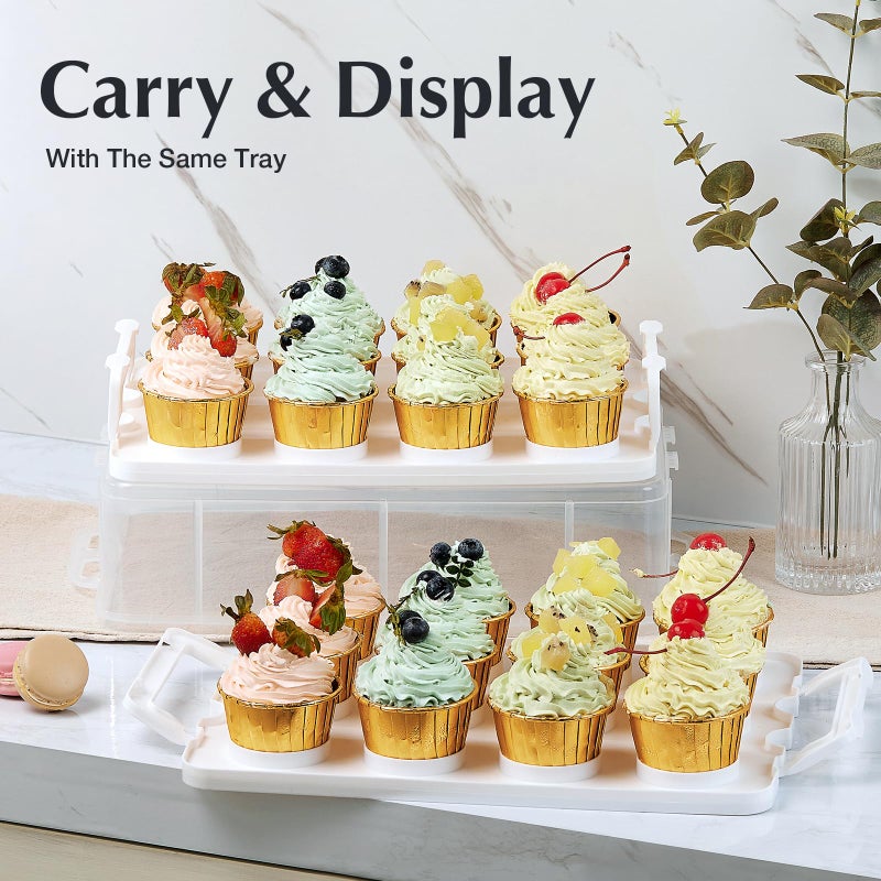 Gencywe Plastic Cupcake Carrier 24 Count, 2-Layer Cupcake Holder Carries with Lid & Handles, Cookie, Cake, Cupcake and Brownie Storage Carrier, Reusable Cupcake Box - Image 4
