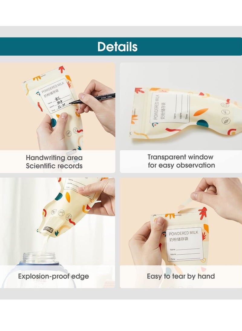 حقيبة تخزين حليب الأطفال للسفر موزع مسحوق الحليب المحمولة أكياس تغذية الرضع أكياس تخزين حليب الثدي 1.8 أونصة مع استشعار درجة الحرارة مزدوجة الإغلاق صحية قائمة بذاتها 32 قطعة - Image 3