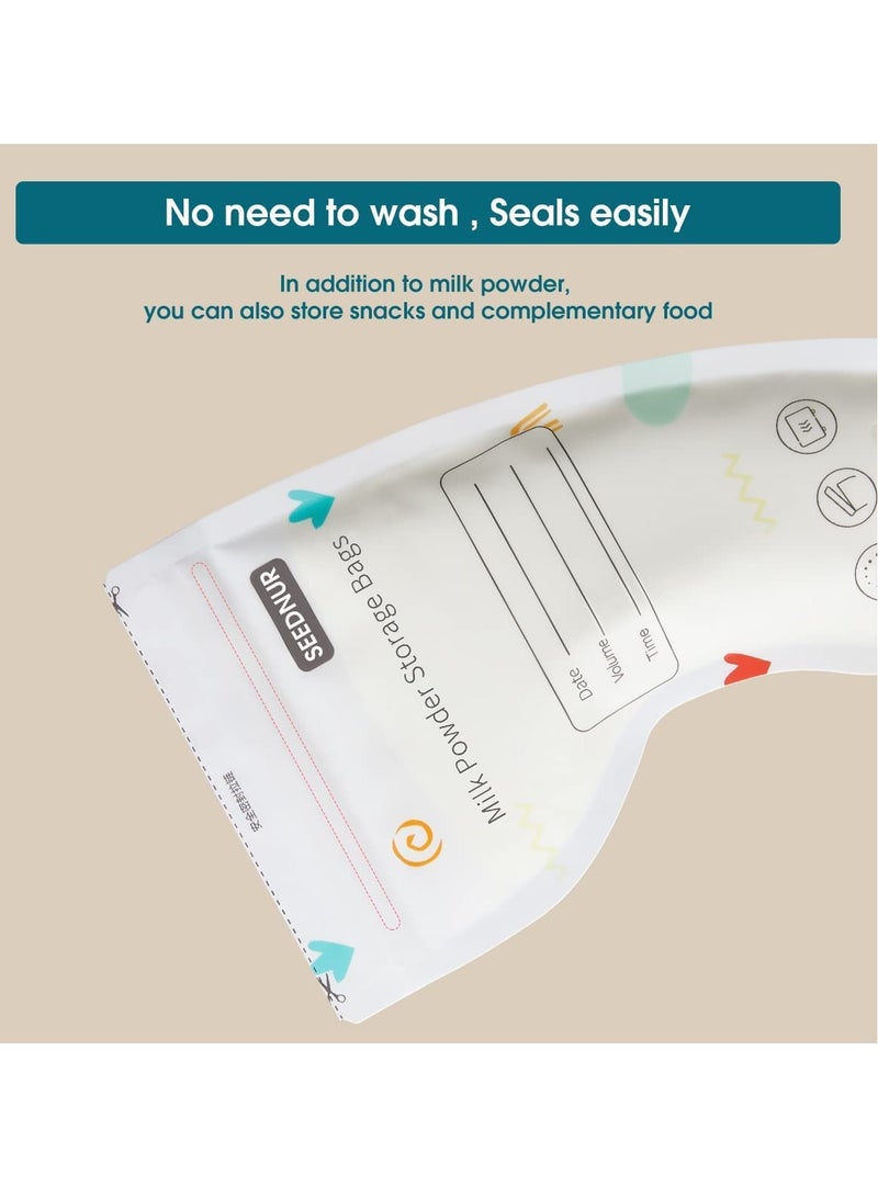 حقيبة تخزين حليب الأطفال للسفر موزع مسحوق الحليب المحمولة أكياس تغذية الرضع أكياس تخزين حليب الثدي 1.8 أونصة مع استشعار درجة الحرارة مزدوجة الإغلاق صحية قائمة بذاتها 32 قطعة - Image 4