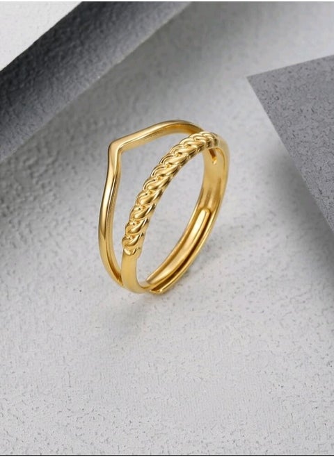Trendy Stainless Steel Gold Plated Ring For Women One Size