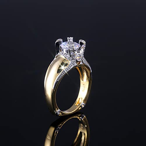 RKKOJJO 925 Sterling Silver Shiny Full Diamond Gemstone Ring Cubic Zirconia Rings 14K Yellow Gold Crown Modelling CZ Diamond Multi Row Ring Eternity Engagement Wedding Band Ring for Women (US Code 8) - Image 3
