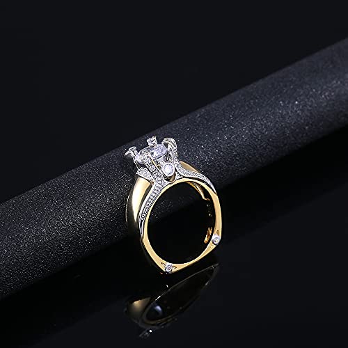 RKKOJJO 925 Sterling Silver Shiny Full Diamond Gemstone Ring Cubic Zirconia Rings 14K Yellow Gold Crown Modelling CZ Diamond Multi Row Ring Eternity Engagement Wedding Band Ring for Women (US Code 8) - Image 5