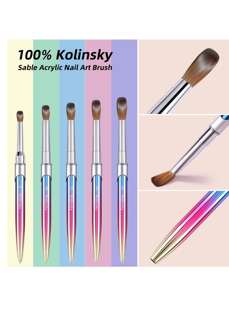 SYOSI Kolinsky Nail Art Brush, Carved Painted Nail Polish Brush Professional Acrylic Nail Pen 3D Colorful Pure Handmade Makeup Brush with Cap(#6) - Image 2