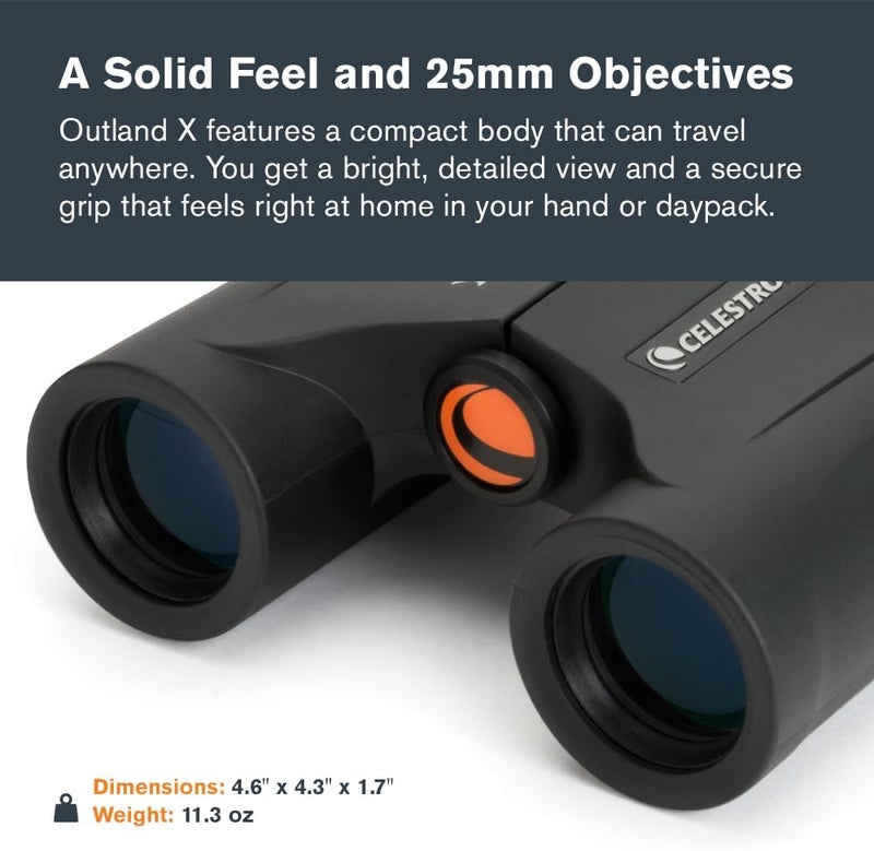 Celestron Outland X 10x25 Binoculars Waterproof & Fogproof Binoculars Compact Binoculars for Adults Multi–Coated Optics and BaK–4 Prisms Protective Rubber Armoring - Image 2