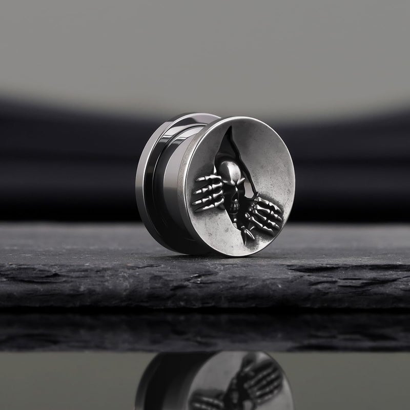 COOEAR Gothic Skull Ear Expander, Punk Rock Ear Gauges with Skeleton Hand Design, Stainless Steel Dark Horror Tunnel Plugs for Men & Women 8mm. - Image 3