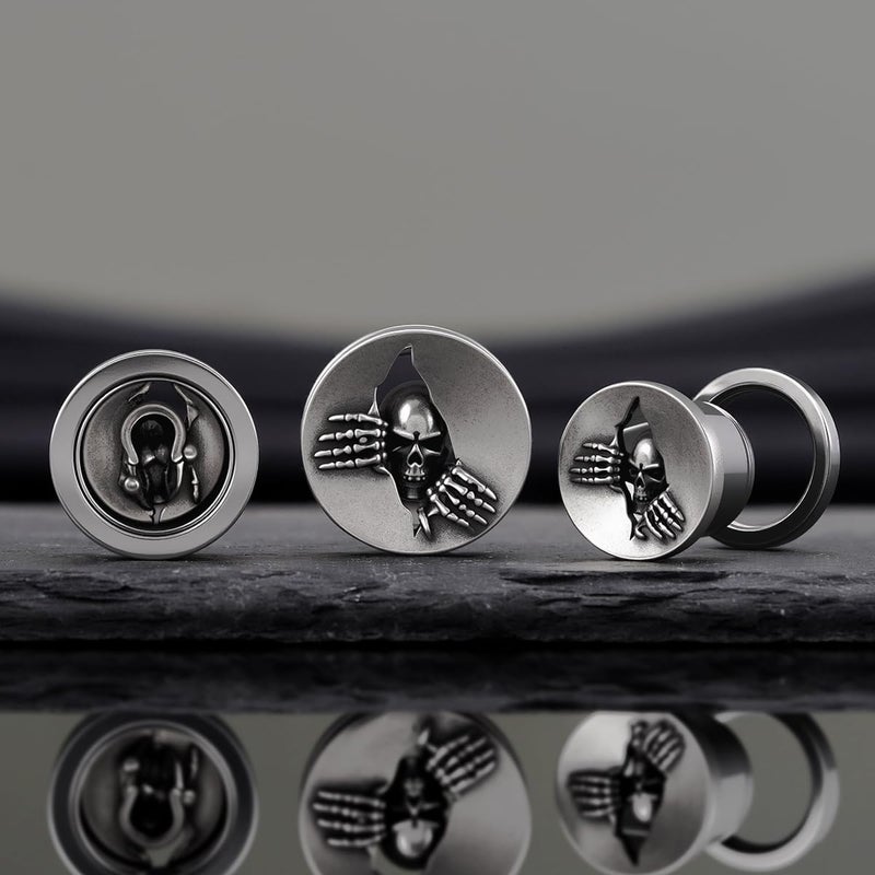 COOEAR Gothic Skull Ear Expander, Punk Rock Ear Gauges with Skeleton Hand Design, Stainless Steel Dark Horror Tunnel Plugs for Men & Women 8mm. - Image 5