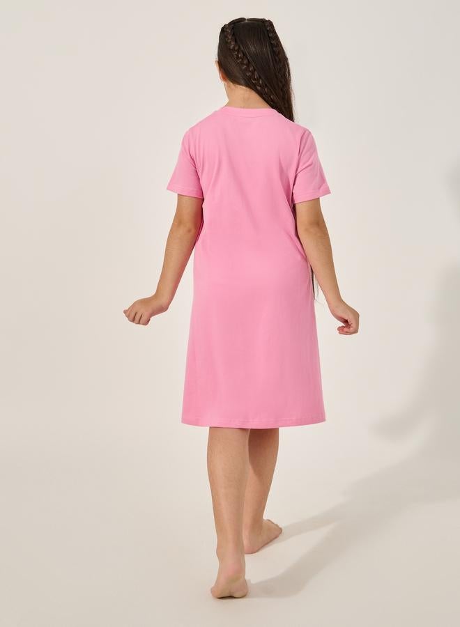 ستايلي قميص نوم قصير بأكمام قصيرة وطبعة جرافيك - Image 4