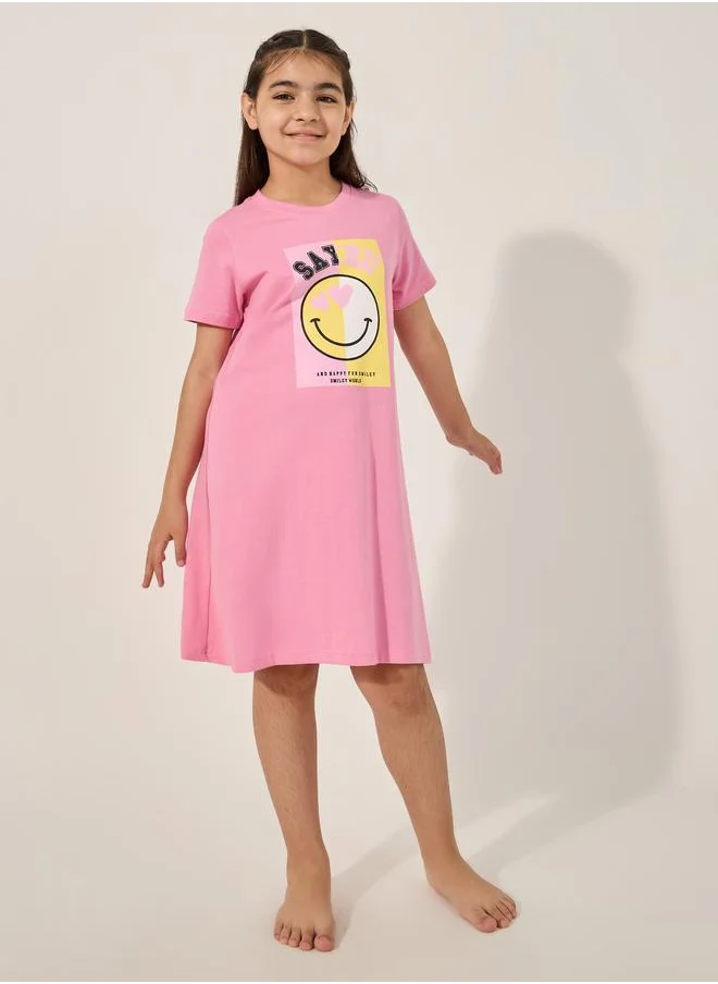 ستايلي Styli Graphic Print Short Sleeve Nightdress