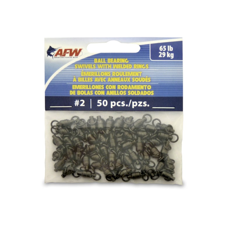 AFW Solid Brass Ball Bearing Swivels with Double Welded Rings, Size #2, 65 lb Test, Gunmetal Black, 50 pc