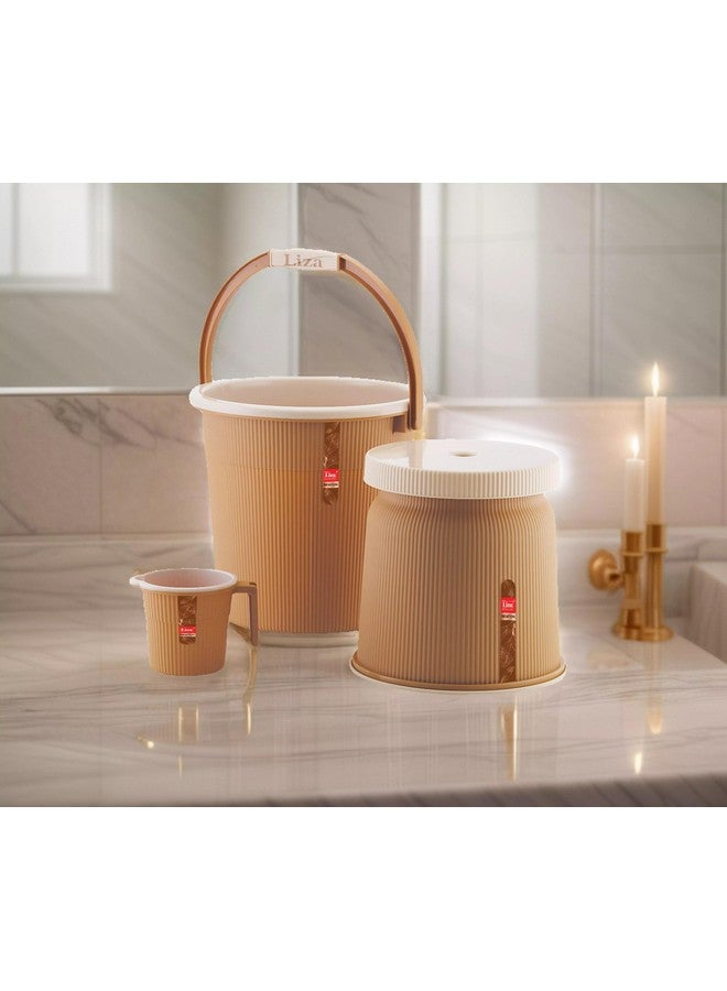 Liza مجموعة لوازم الحمام من ليزا نيوتن - مجموعة بلاستيكية من 3 قطع دلو حمام، كوب، مقعد للمنزل والمطبخ والحمام (عبوة من 3) - مجموعة لوازم الحمام (بيج) - Image 2