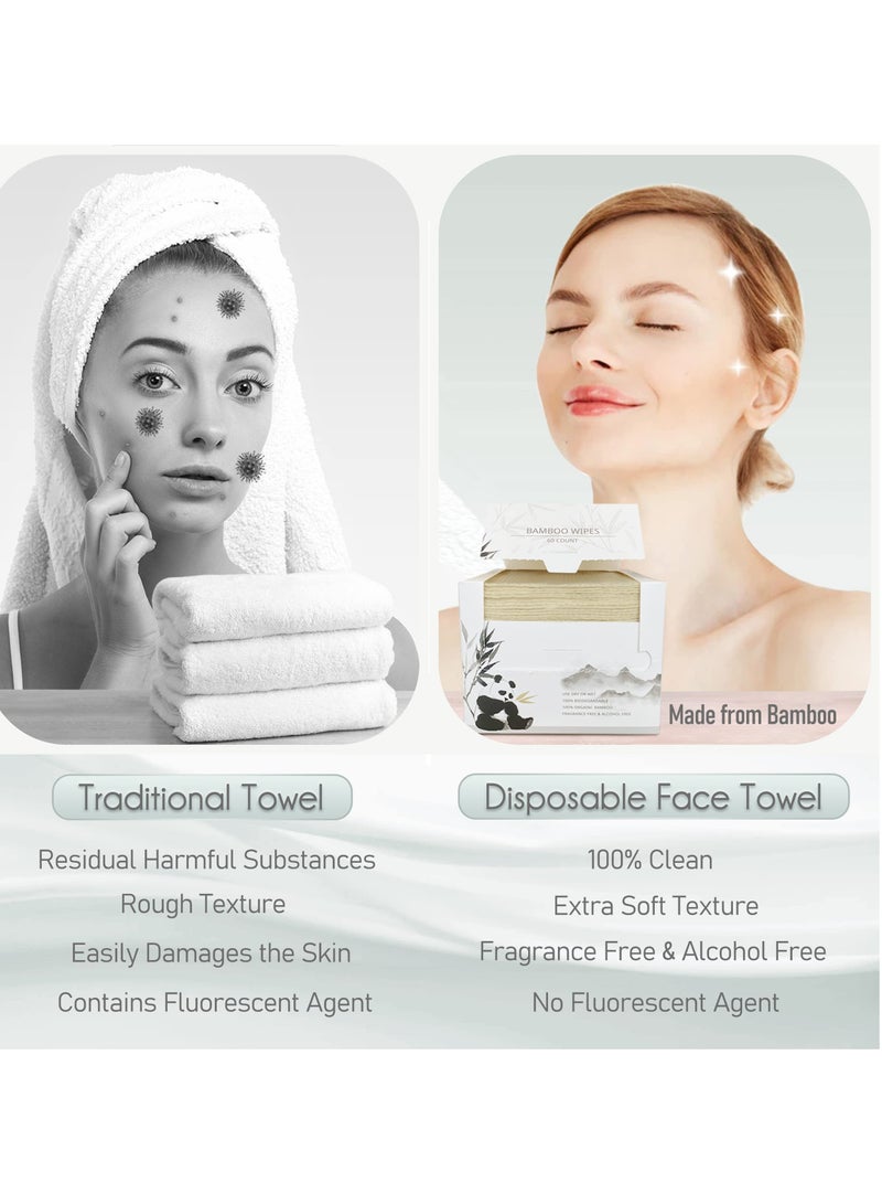 SYOSI Disposable Face Towel Biodegradable Large Dry Face Wipes 60 Count 1 Box Extra Thick Soft Clean Facial Towels for Sensitive Skin Makeup Removing Facial Cleansing Nursing Travel - Image 2