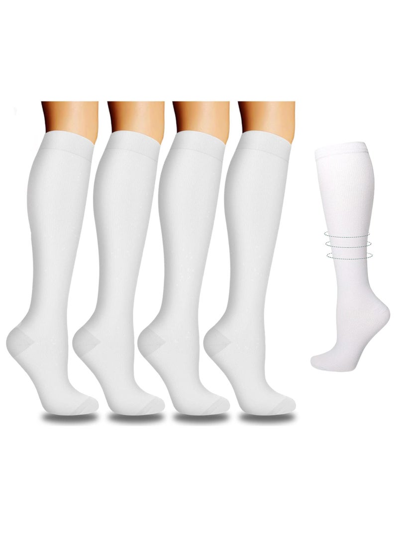 Sweet seven 4 Pairs of Compression Socks by 20-30 mmHg Best for Athletic Maternity Travel and Flight Socks - Running and Fitness High Circulation Socks for Women and Men(White)  - Image 1