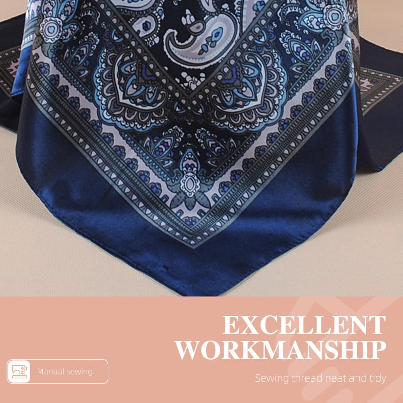 EIysee 35 Inches Silk Head Scarf-Satin Hair Scarves Silk Bandana Scarf Headscarf for Women's Fashion Scarves (Paisley - Navy blue) - Image 4