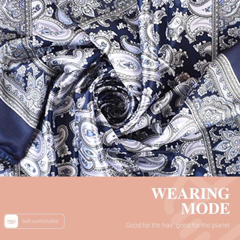 EIysee 35 Inches Silk Head Scarf-Satin Hair Scarves Silk Bandana Scarf Headscarf for Women's Fashion Scarves (Paisley - Navy blue) - Image 3