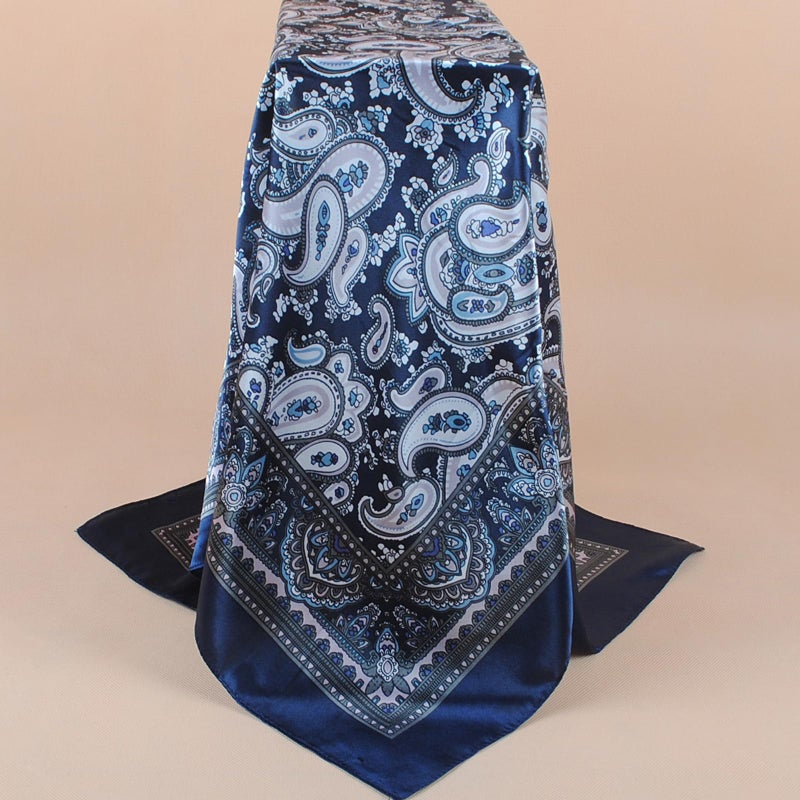 EIysee 35 Inches Silk Head Scarf-Satin Hair Scarves Silk Bandana Scarf Headscarf for Women's Fashion Scarves (Paisley - Navy blue) - Image 2