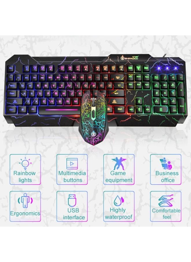BURAQ - SHIPADOO D620 104-key Wired RGB Color Cracked Backlight Gaming Keyboard Mouse Kit for Laptop, PC - Image 1