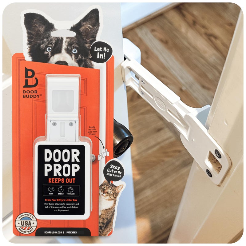 Door Buddy Door Prop for Cats - Easiest Cat Door Latch Holder to Keep Interior Door Open for Pets - Dog Proof Cat Feeding Station & Litter Box - Strong & Portable Door Stopper & Pet Gate Alternative - Image 1