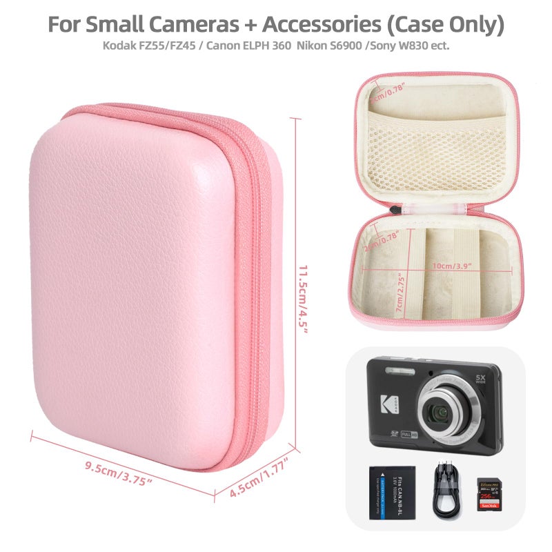 Yoocheese Digital Camera Case: Small Cute Pouch for Kodak pixpro fz55 fz45, Canon ixus 285 Hs Elph 360, Nikon s6900, Sony dsc w830, Camkory dc403, Compact Camera Accessories for Girl (Pink) - Image 5