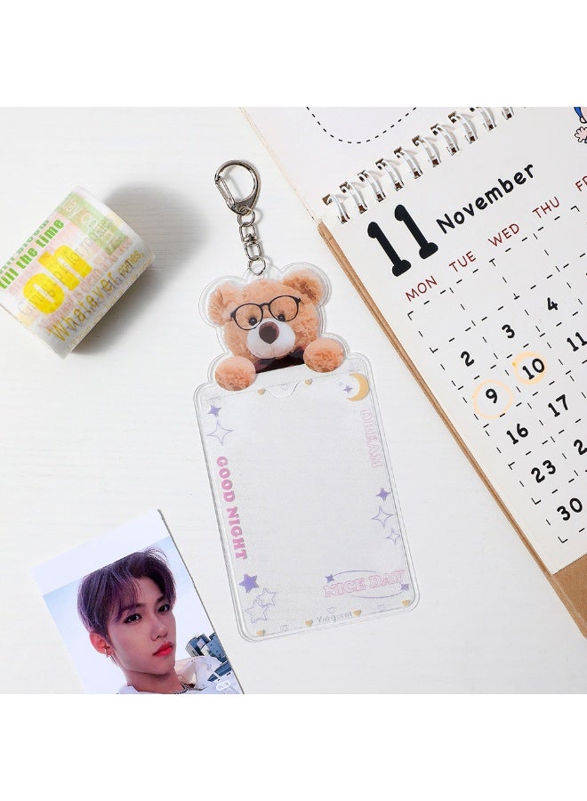 NIBEMINENT 1 - Piece Cartoon Bear PVC Kpop Photo Card Holder Pendant Key Chain ID Badge Holder ID Card Holder Photo Card Protector for School ID Office ID Access Card for Women Girls - Image 1